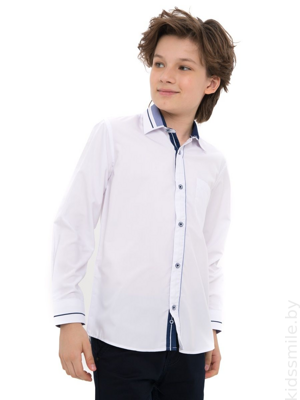 Рубашка для мальчика с кантом, цвет белый, 116-122