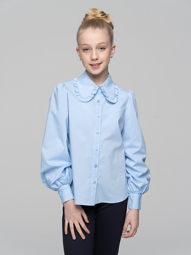 Блузка для девочки с длинным рукавом, арт 1102 , голубая