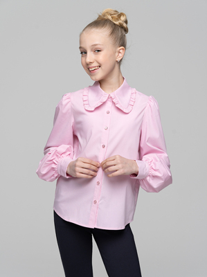 Блузка для девочки с длинным рукавом, арт 1102 , розовая, 128 рост